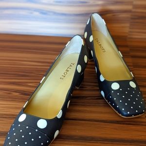 Dark blue polka dot leather kitten heel square toe Talbots US8